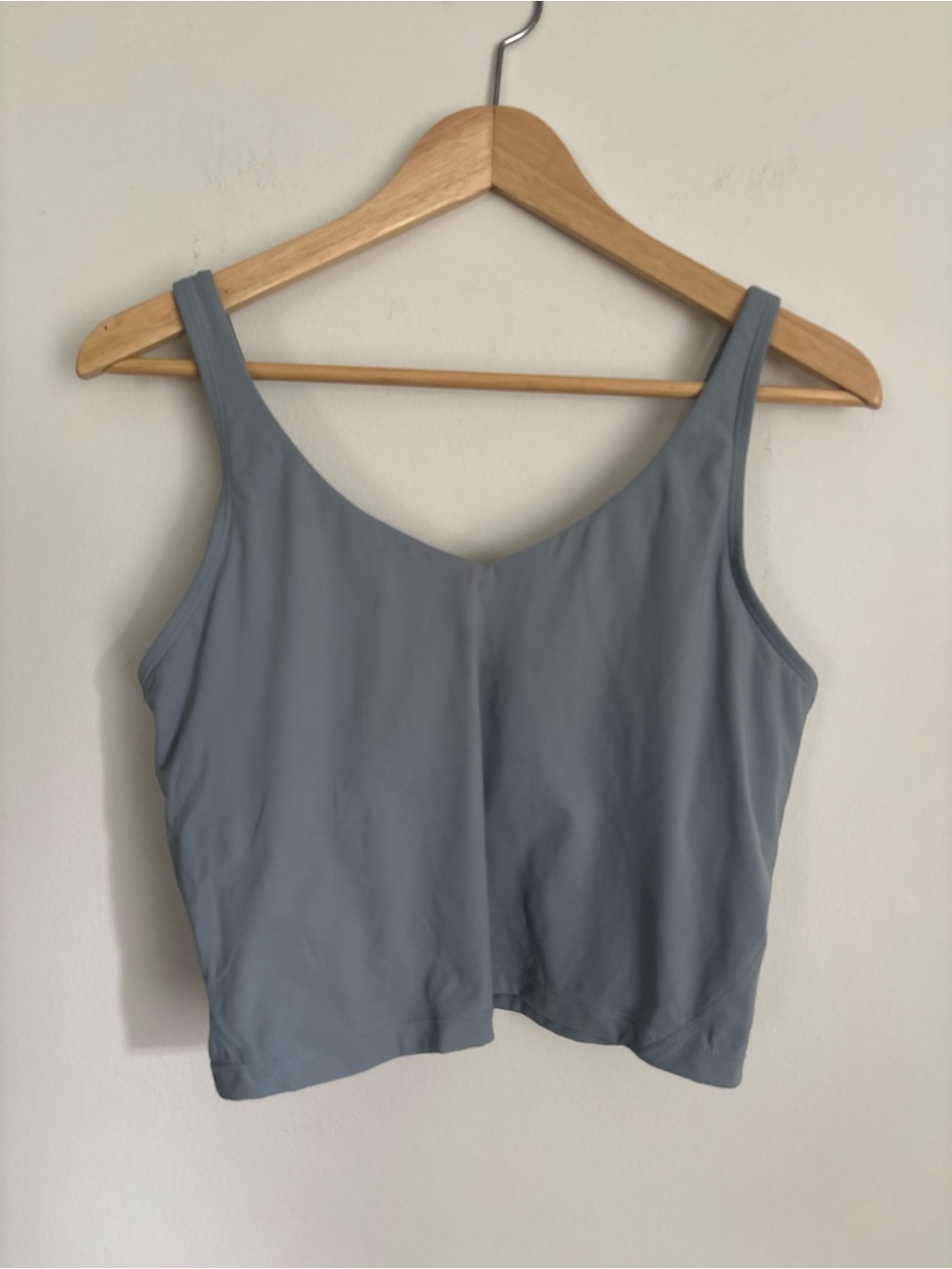 Slate Blue Cropped V-Neck Workout Tank Top Bra Longline Size M